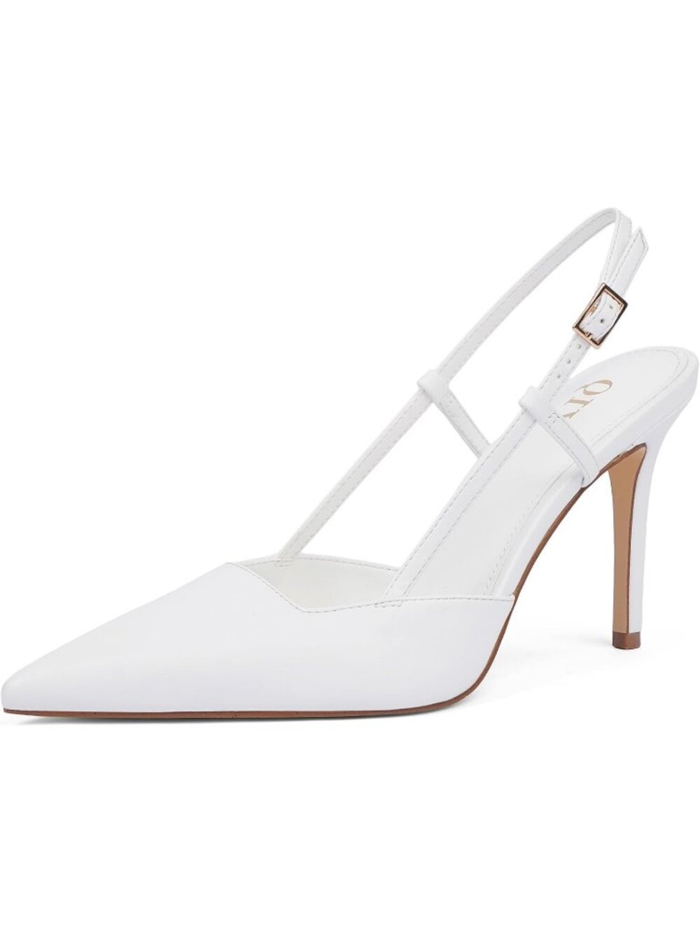 Women's White Pu Stiletto Pointed Toe Slingback High Heels For Weddings Parties